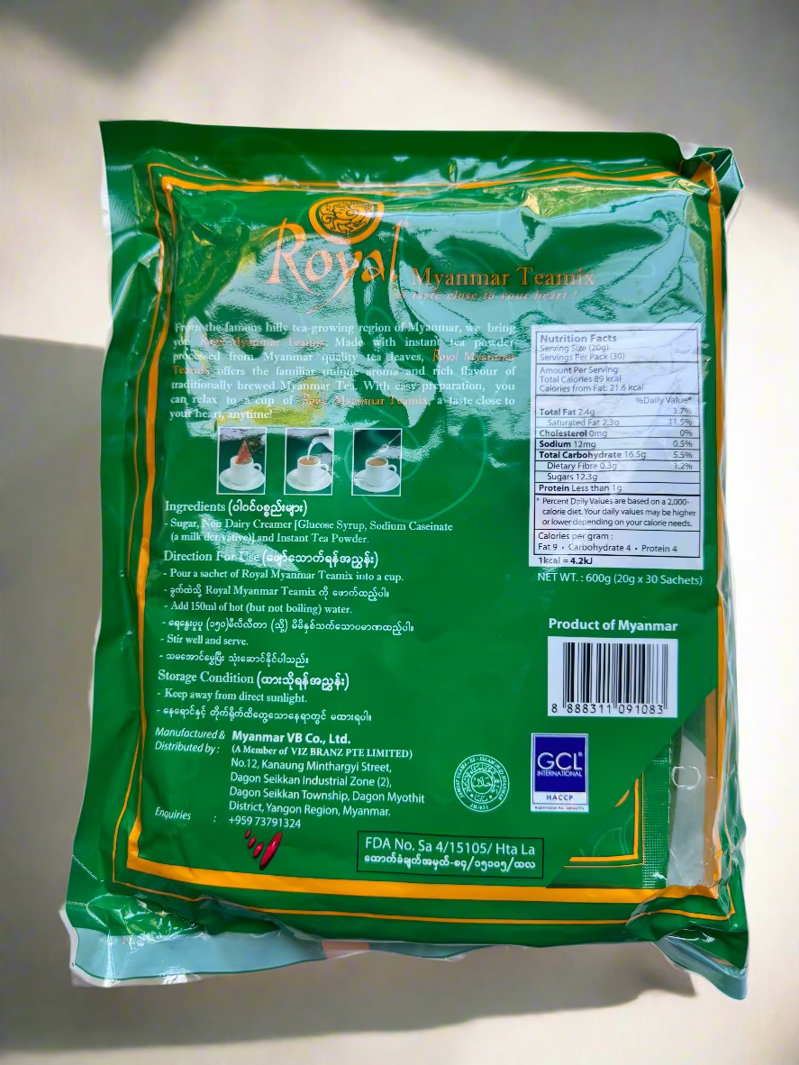 Green tea package with visible branding and text on a white background