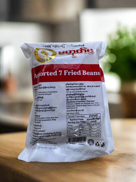 Package of assorted 7 fried beans on a white background