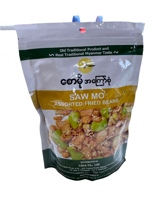 Package of Saw Mo Assorted Fried Beans on a white surface