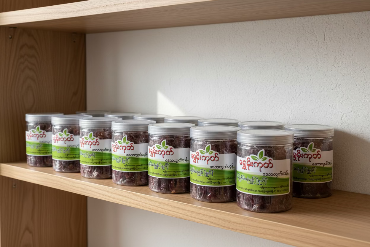 ရွှေမိုးကုတ်မုန့်ညှင်းအစုံချဉ်(ရှယ်)- Shwe Mogok Pickled Choy Sum